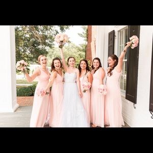 Long “petal” pink Bridesmaid dress with cowl back